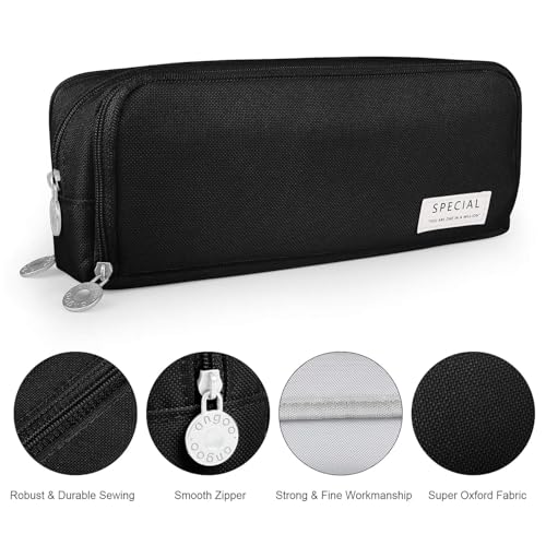 Image of Aesthetic Large Pencil Case 3 Compartments Zipper Pencil Pouch Big Capacity Pencil Bag for Kids Girls Boys Student School Supplies Oxford Organizer Cosmetic Makeup Pouch (Black)