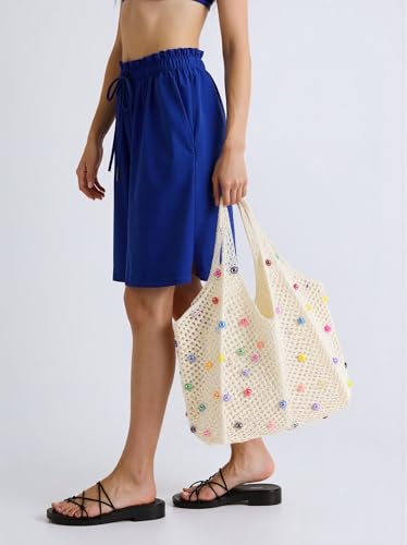 Image of Crochet Tote Bag for Women Mesh Summer Beach Bag Large Knitted Bag Woven Shoulder Handbag Vacation Aesthetic Hobo Bag Travel