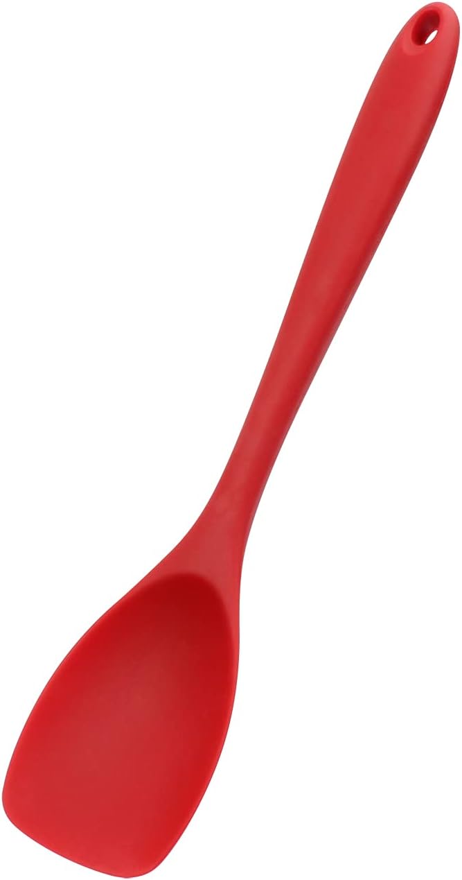 MJIYA Silicone Spatula Spoon, BPA Free & Food Grade, High Heat Resistant to 480°F, Mix Thick Batters, Scrape Sauces, Stir Pasta & More(Cherry Red, Spoon)