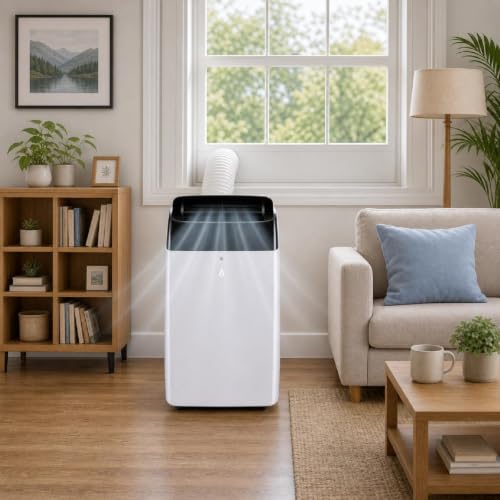 Image of PioneerWorks 14000 BTU Portable Air Conditioner, 3-in-1 AC Unit with Dehumidifier & Fan, Cools Up to 750 Sq.Ft, Remote Control, 24H Timer & Low Noise Design, Black | Dehumidifier & fan with low noise design for comfortable cooling