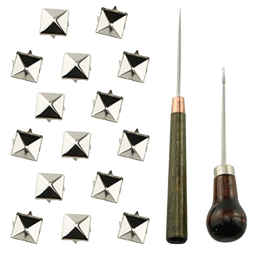 RLECS Lot de 500 rivets carrés à quatre mâchoires RLECS 10 x 10 mm en acier inoxydable argenté avec 2 poinçons droits, outil de bricolage