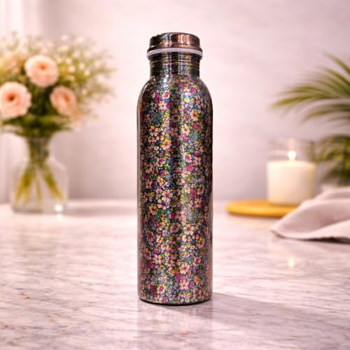 Image of JAIPUR ACE Hammered Pure Copper Water Bottle with Glass Set | 100% Copper Bottle Set | Leak Proof, Ayurvedic Health Benefits, Premium Design Gift Set for Home, Office, Gifting (Beautiful Flowery)