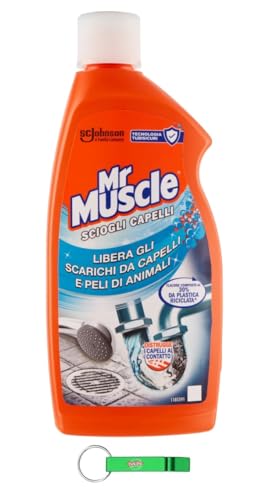 8 X Mr Muscle Sciogli Capelli Detergente per tubi – Rimuove efficacemente peli e peli di animali da lavandini e scarichi – Sicuro per tubi da 500 ml + portachiavi Beni Culinari