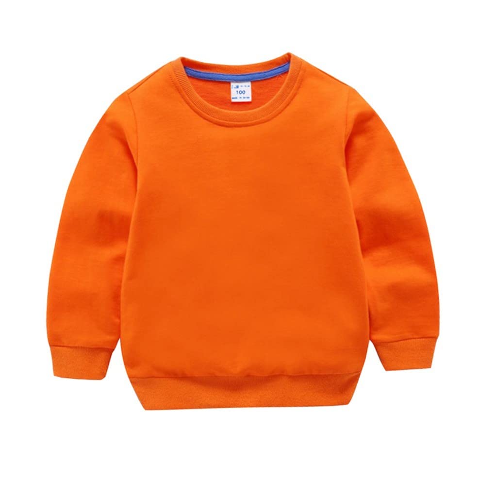 FASUND Toddler Baby Boys Girls Pullover Sweatshirt Crew Neck Solid Color Long Sleeve Thin Tops Shirts Blouse Orange 4T