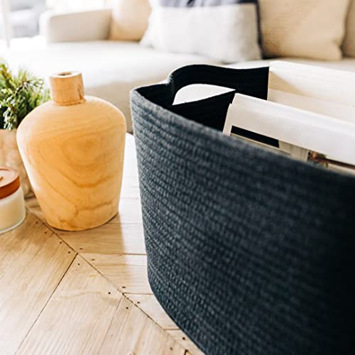 OrganiHaus Storage Baskets for Shelves & Bathroom, Small Laundry Basket, Cotton Rope Woven Organiser for Clothes, Toys & Towels, Decorative Home Storage Box - 34x28x24cm, Black - Cosy Home Interiors OrganiHaus Storage Baskets for Shelves & Bathroom, Small Laundry Basket, Cotton Rope Woven Organiser for Clothes, Toys & Towels, Decorative Home Storage Box - 34x28x24cm, Black - Image 9