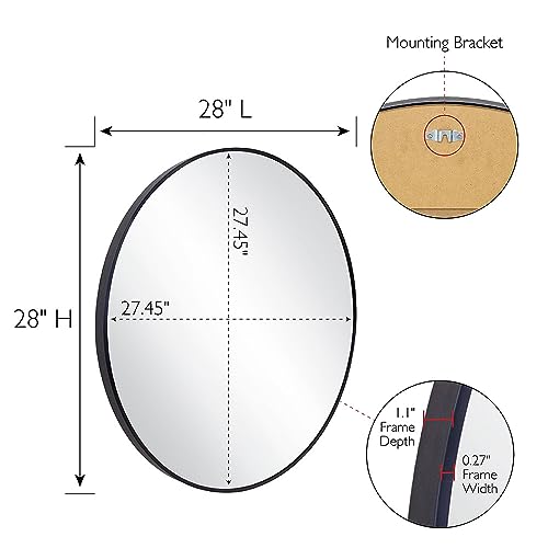Design House Kenna Round Wall Accent Mirror – 28-Inch, Modern Metal Framed – Living Room, Bedroom, Bathroom Vanity Mirror – Black, 587196