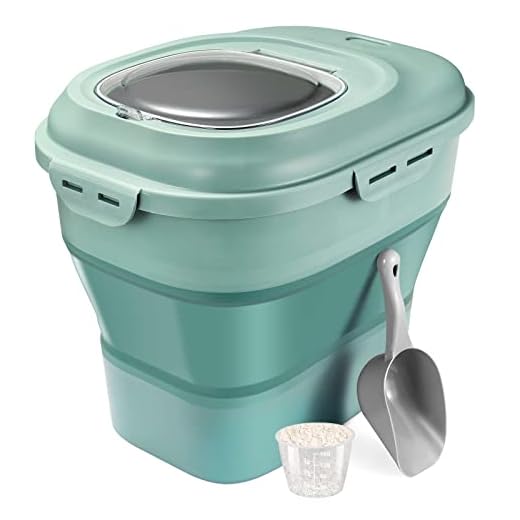Lockcoo Rice Storage Container, Foldable Airtight Cereal Food Storage Containers 20 to 50 Lbs with Measuring Cup & Wheels, Dry Food Flour Sugar Storage Container Large Kitchen Pantry Holder, Green