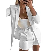 NRTHYE Women 2 Piece Outfits Long Sleeve Blazer & Short Pants Casual Tops & Bottoms Set