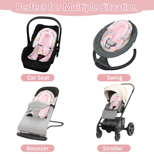 Image of SWESEN Baby Car Seat Head Support, Super Soft 2 in 1 Infant Car Seat Insert, Reversible Newborn Car Seat Insert Cushion with Strap Covers for Strollers, Bouncers, Swing, Floral