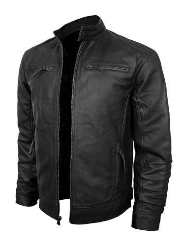 Mens Leather Jacket - Cafe Racer Style Real Lambskin Leather Jacket Men Soft Leather Jacket3