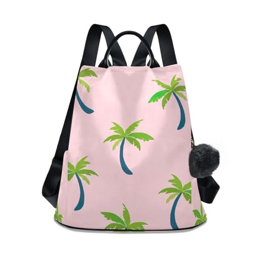 Sac à dos antivol rose à motif palmiers avec grand volume et pompon chic
