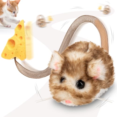 Migipaws Jouet interactif pour Chat, Souris électrique roulante avec Queue Qui remue, capteur Intelligent, couinement, Jouet pour Chat avec Herbe à Chat,...