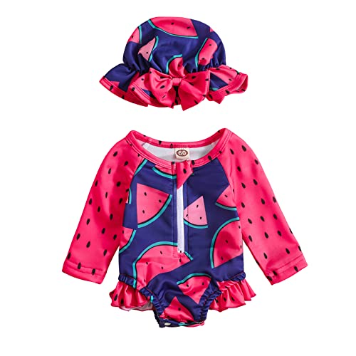 Image of Aimaopao Baby Girl Swimsuit Long Sleeve Zipper Bathing Suit One Piece Swimwear with Hat