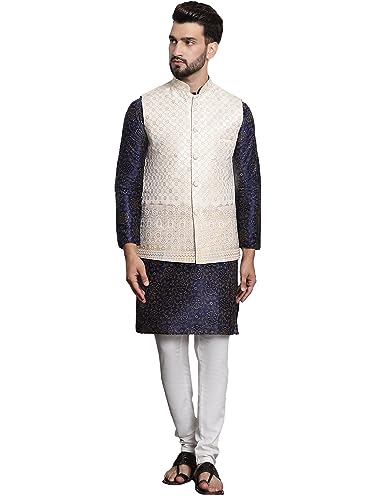 Image of Sojanya (Since 1958 Men'S Silk Blend Kurta Pyjama & Nehru Jacket Combo