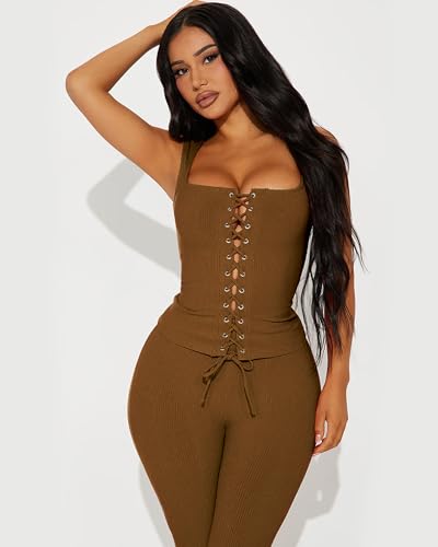 Image of 2 Piece Sets for Women Sexy Ribbed Crop Tops High Waist Bodycon Capri Pants Womens Summer Outfits Clubwear