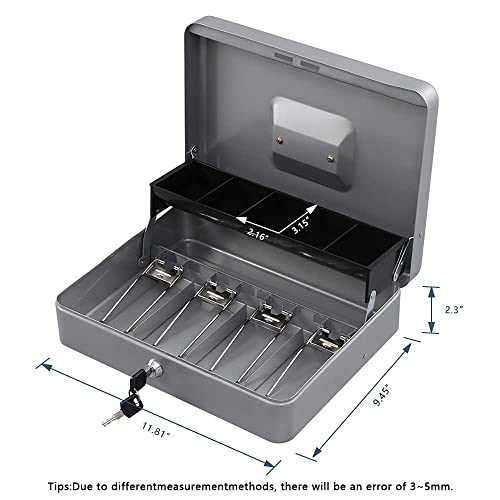 Image of KYODOLED Locking Cash Box with Lock,Money Box with Cash Tray,Lock Safe Box with Key Money Saver,Money Saving Organizer,11.81Lx 9.45Wx 3.54H Inches,Lightgrey XL Large