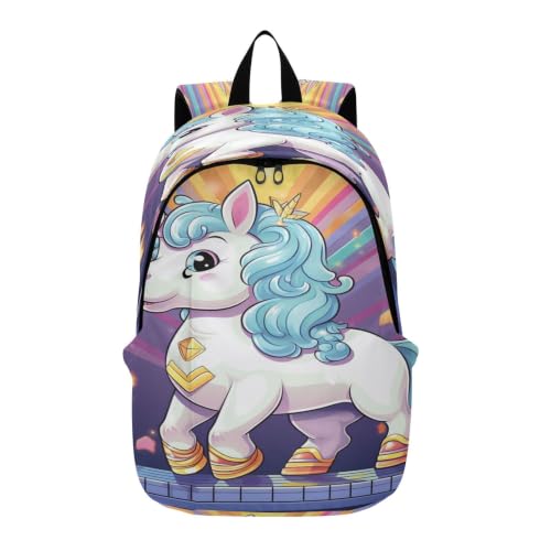 Sac à dos ordinateur licorne arc-en-ciel pour voyage et école avec bretelles rembourrées