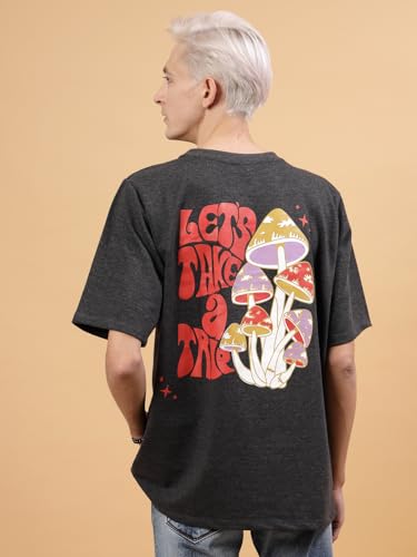 Image of Rigo Back Printed Half Sleeves Round Neck Oversized T-Shirt for Men | Drop Shoulder T-Shirt for Men | Loose Baggy Fit T-Shirt for Men