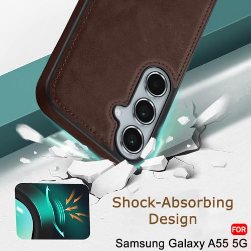 Image of TheGiftKart Genuine Leather Finish Back Cover Case for Samsung Galaxy A55 5G | Shockproof Design | Raised Edges for Camera & Screen Protection | Stunning Minimalist Case Cover for Samsung A55 (Brown)