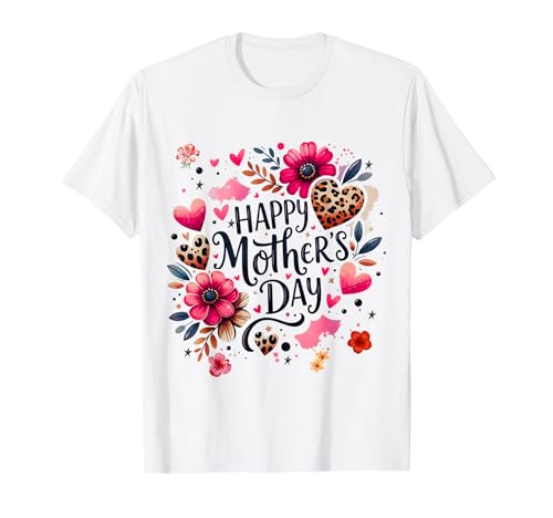 Happy Mother's Day Retro Leopard Print Floral Women, Girls T-Shirt