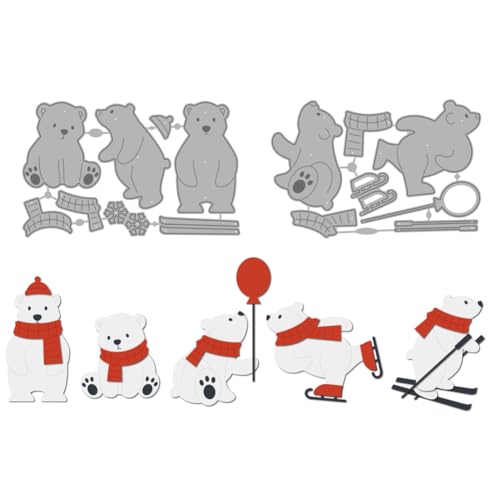 MAYJOYDIY 2 matrice de Découpe en Acier Carbone Motif Ours Polaires pour la Fabrication de Cartes Noël Hiver Gaufrage Pochoir pour Scrapbooking Bricolage...