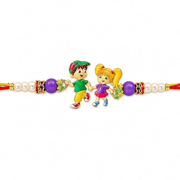 Kids Cartoon Brother Sister Rakhi for Boys | Cute Sibling Holding Hands Designer Rakhi with Roli Chawal & Greeting Card | Raksha Bandhan Moli for Brother, Bhai, Kids-image-44