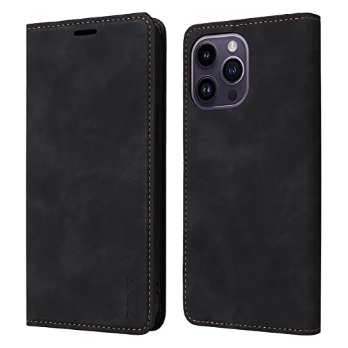 Étui portefeuille iPhone 14 Pro Max en cuir souple avec béquille magnétique ZZXX