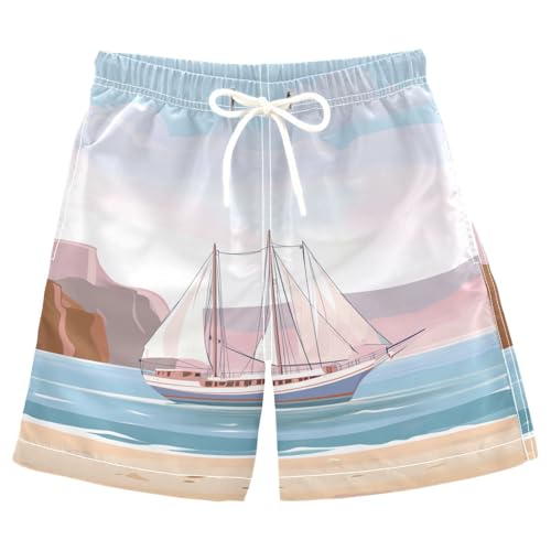 Sailboat Sea Beach Boys Swim Trunks Kids Toddler Beach Board Shorts Teen Quick Dry Bathing Suit Swimsuit