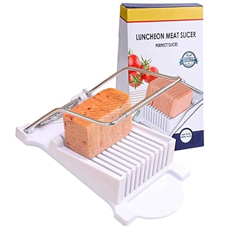 NVTED Slicer, Luncheon Meat Slicer Boiled Egg Fruit Soft Cheese Butter Slicers Cutter, Stainless Steel Wires, Cuts 10 Slices (White)