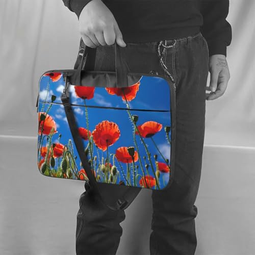 Bolsa para laptop Poppies on Blue Sky con correa ajustable de hombro 2