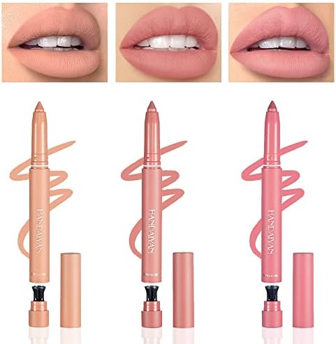 3 Colors Waterproof Crayon Matt Nude Lipstick Lipliner Pack Set with Built-in Sharpener.Longwear Moisture Smooth Matte Lipliner Pencil Collection.Ultimate Nourishing Buildable Velvet Lip Crayon Lip Liner Lip Pen Lip Makeup 1#2#3#