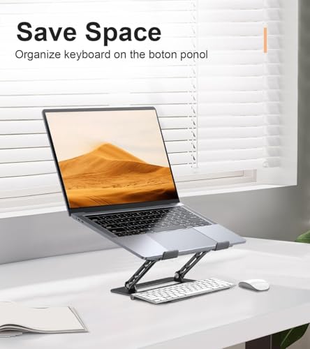 Image of Aoviho Adjustable Laptop Stand for Desk, Portable Laptop Stand Holder and Riser, Foldable Aluminum Notebook Computer Stand for MacBook Air Pro HP Lenovo Dell Samsung Chromebook, 10-15.6 inch, Black