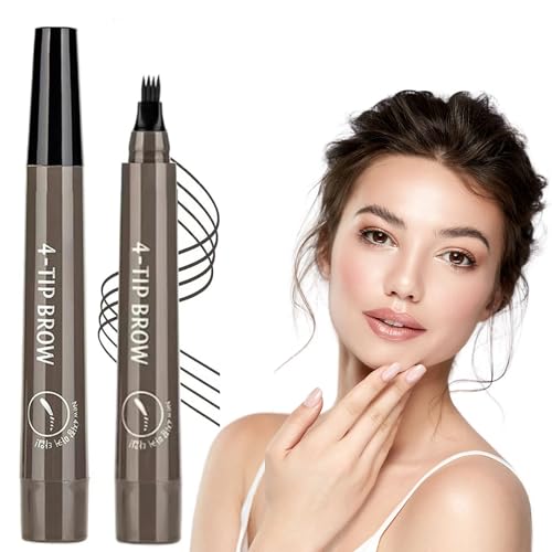 2025 Upgraded Magic Eyebrow Pencil - 3D Waterproof, Sweatproof & Long-Lasting All Day 4-Tip Microblading Brow Pen for Vivid & Hair-Like Brows Contouring & Precise Magic with 4 Fork (Gray Brown)