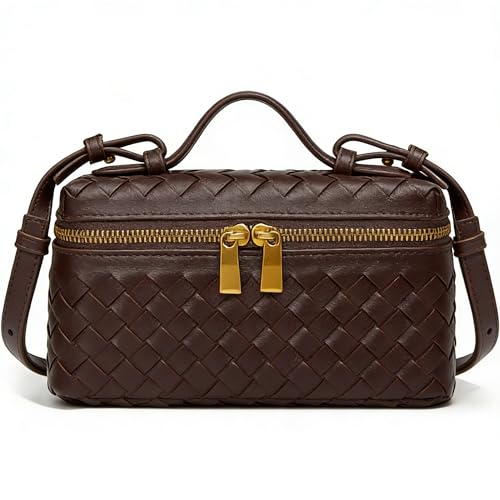 Image of Trendy Woven Shoulder Bag for Women Crossbody Purses PU Leather Mini Top-Handle Tote Handbag Evening Square Box Bags (Dark Purple)