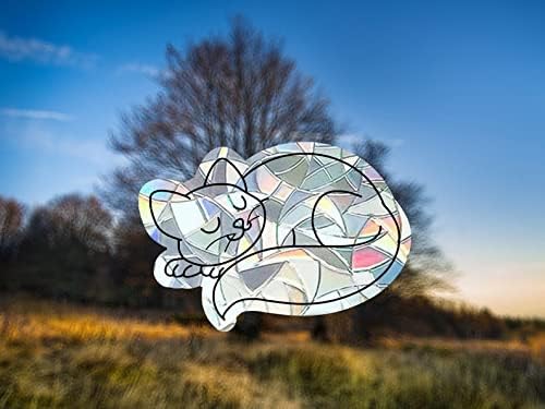 Miniatura 6 de Sleeping cat suncatcher sticker for windows, window sun catcher film, rainbow maker sticker, rainbow window cling, rainbow window prism