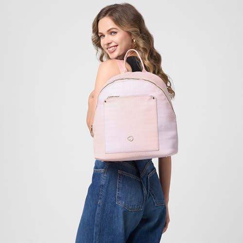 Image of Caprese Marilyn Large Fashion Backpack for Women | Croc Pattern Faux Leather Laptop Compatible Backpack with Front Pocket & Zip Closure | Stylish & Spacious Everyday Use Office Bag (Orange)