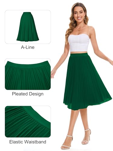 Tapata Women's Petite Regular Tall Pleated Chiffon Skirt Midi High Elastic Waist A Line Swing Skirts4