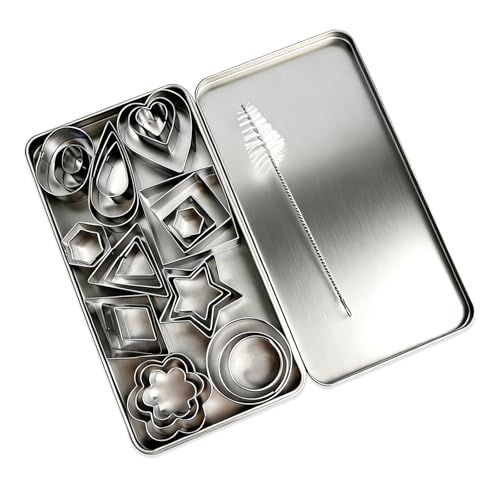 WVD 30 Pcs Cookie Cutters with Conical Brush, Stainless Steel Geometric Shapes Cookie Cutter Set, Patisserie Accessories Biscuit Cutter for Biscuit Fruit Pastry Dough