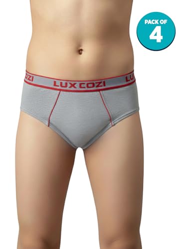 Image of Lux Cozi Boy's Super Combed Cotton Outer Elastic Solid Brief with Ultra Soft Waistband | Colors May Vary | Pack of 4