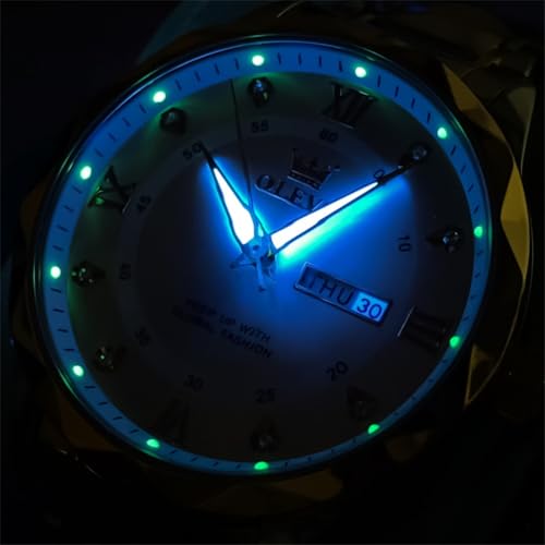 Image of OLEVS Watches for Men Luxury Diamond Casual Large Dial Watches Stainless Steel Waterproof Business Dress Analog Luminous Date Mens Watches