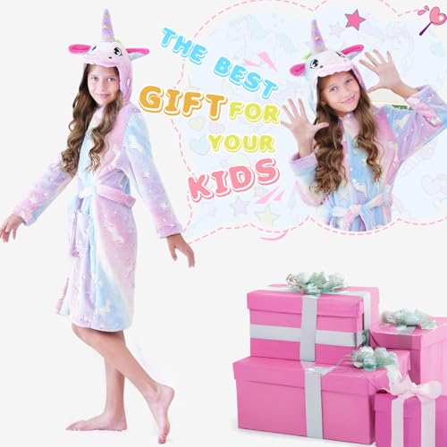 Glow in The Dark Unicorn Robe for Girls | Ultra-Soft Hooded Bathrobe & Sleepwear | Machine Washable, Ages 5-104