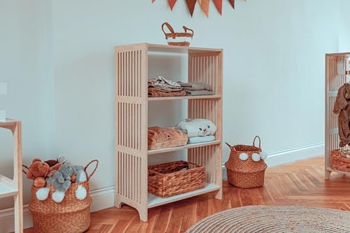 HINGI Estanteria Juguetes 60 cm | Organizador Juguetes Infantil en Estilo Alto | Almacenamiento Juguetes Montessori | Mueble Organizador Juguetes de Madera (4 Baldas)