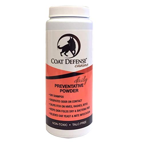 Coat Defense Canine. Daily Preventative Powder for Dogs. Cleans and Deodorizes Without Water