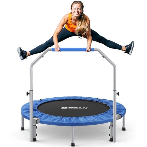 BCAN 40/48" Foldable Mini Trampoline Max Load 330lbs/440lbs, Fitness Rebounder with Adjustable Foam Handle, Exercise Trampoline for Adults Indoor/Garden Workout 48-inch 48-Blue