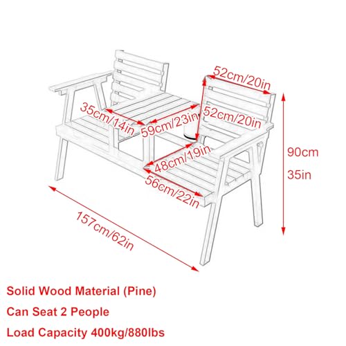 Banco de jardín exterior impermeable con mesa central elevable de 3 plazas 3