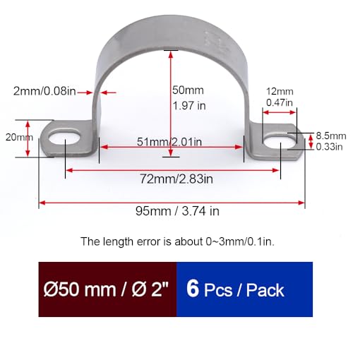 MgcTolBox Pipe Strap Clamp diameter 2 Inch, Heavy Duty Metal U Bracket with 2 Holes, Stainless Steel Conduit Clamps - Image 2