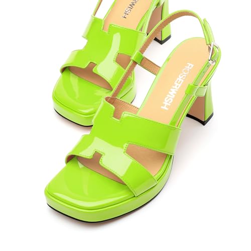 Image of ROSERWISH Heels for Women Chunky Block Platform High Heels Square Open Toe Strappy Heel Sandals Wedding Party Prom Fashion Slingback Dress Pump Sandals Shoes