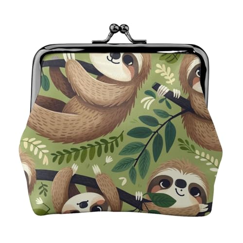 Pu Leather Buckle Coin Purse Playful-Sloth-Haven Girls Kiss-Lock Change Purse Wallets