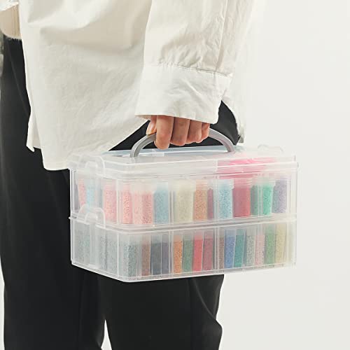 Image of Douorgan 2-Tier Diamond Painting Storage Containers Portable Bead Organizer and Storage Box Stackable Arts & Crafts Organizers for Nail Charms Seed, 80 Rectangular+44 Round, Funnel, Stickers