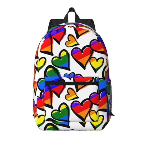 Sac à dos voyage avec poche 43,2 cm noir et cœurs arc-en-ciel à grande capacité